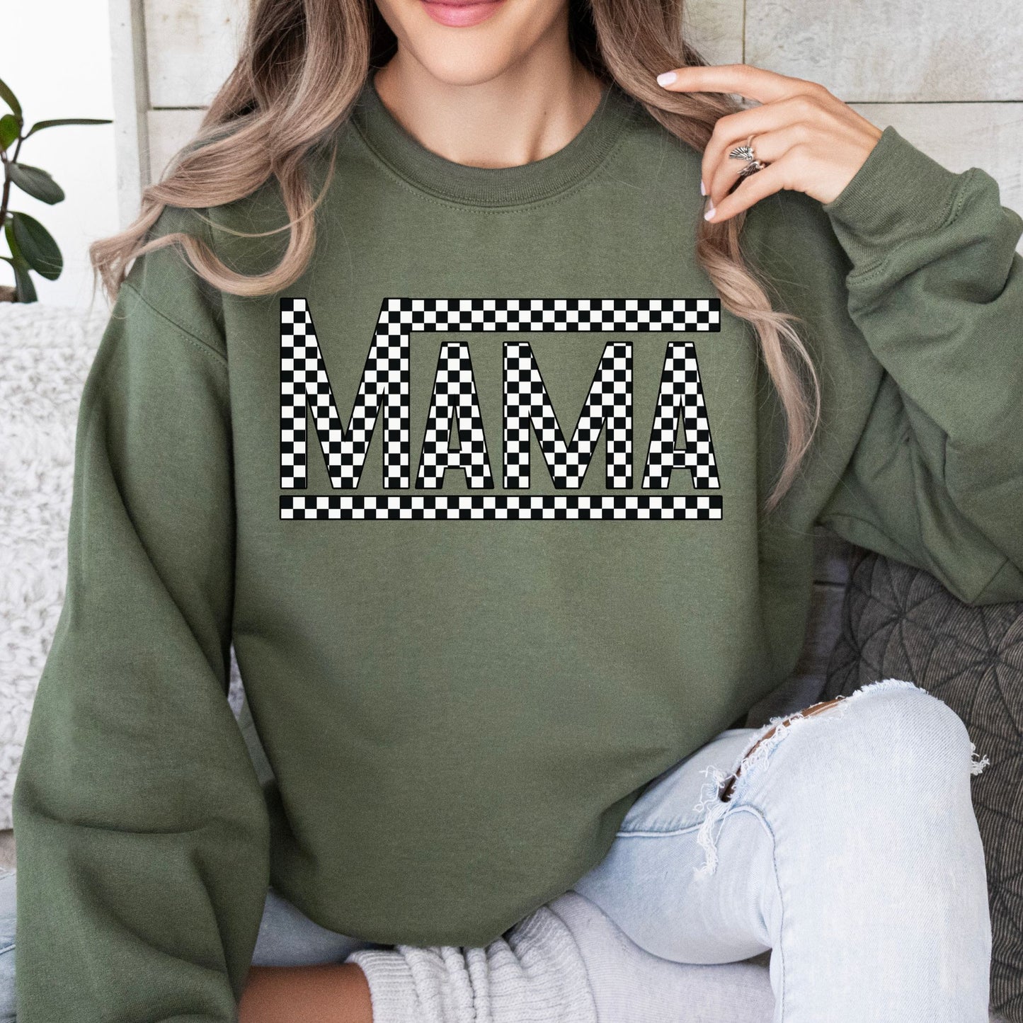 Checkered Mama Crewneck Sweatshirt