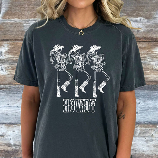 Howdy Cowboy Tee, Dancing Skeleton Tshirt, Skeleton Cowboy t-shirt, Comfort Colors Tee