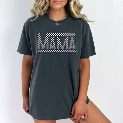 Comfort Colors Mama Graphic Tee, Oversized Graphic Tshirt for Mom, Checkered Mama T-shirt, Vans Inspired Mom shirt