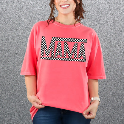 Comfort Colors Mama Graphic Tee, Oversized Graphic Tshirt for Mom, Checkered Mama T-shirt, Vans Inspired Mom shirt