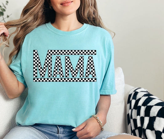 Comfort Colors Mama Graphic Tee, Oversized Graphic Tshirt for Mom, Checkered Mama T-shirt, Vans Inspired Mom shirt