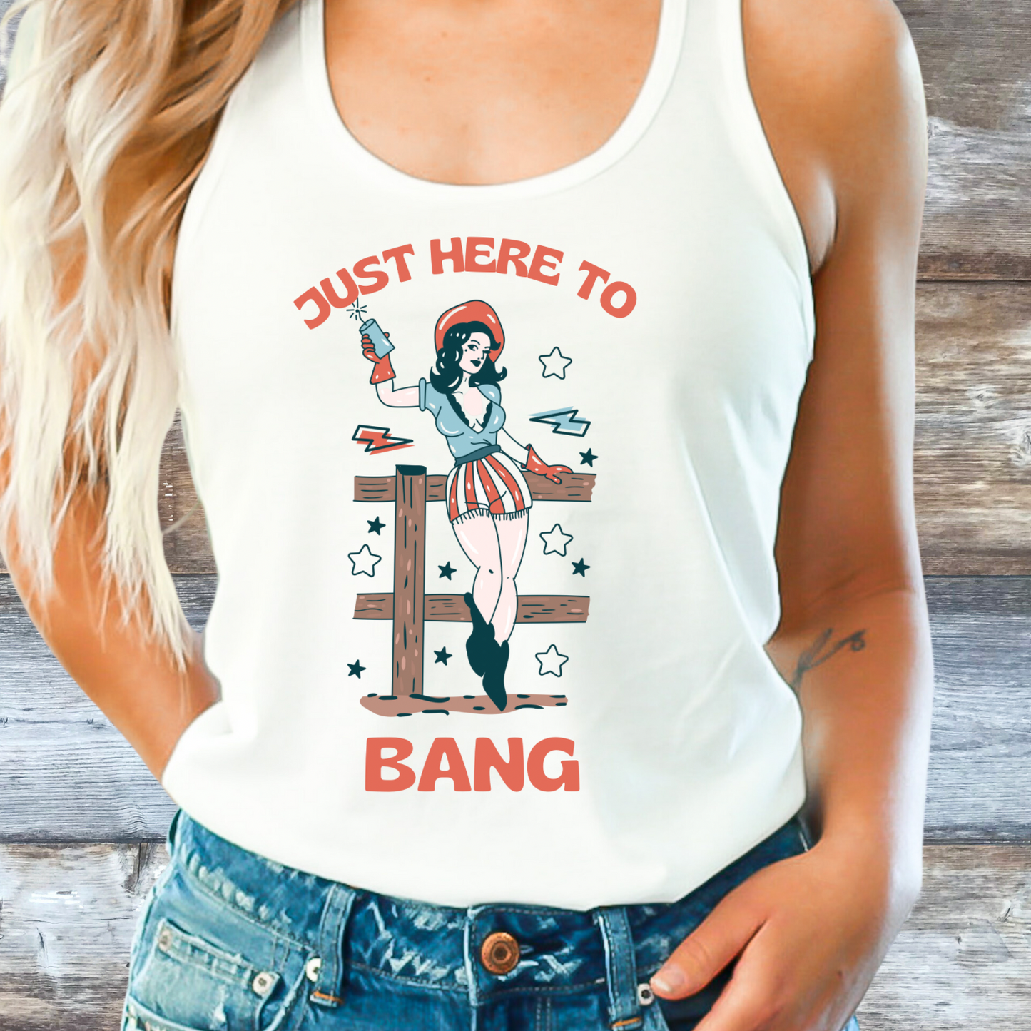 Just here to bang Women’s funny graphic tee 4th of july