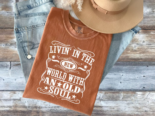 Livin in the new world with an old soul t-shirt